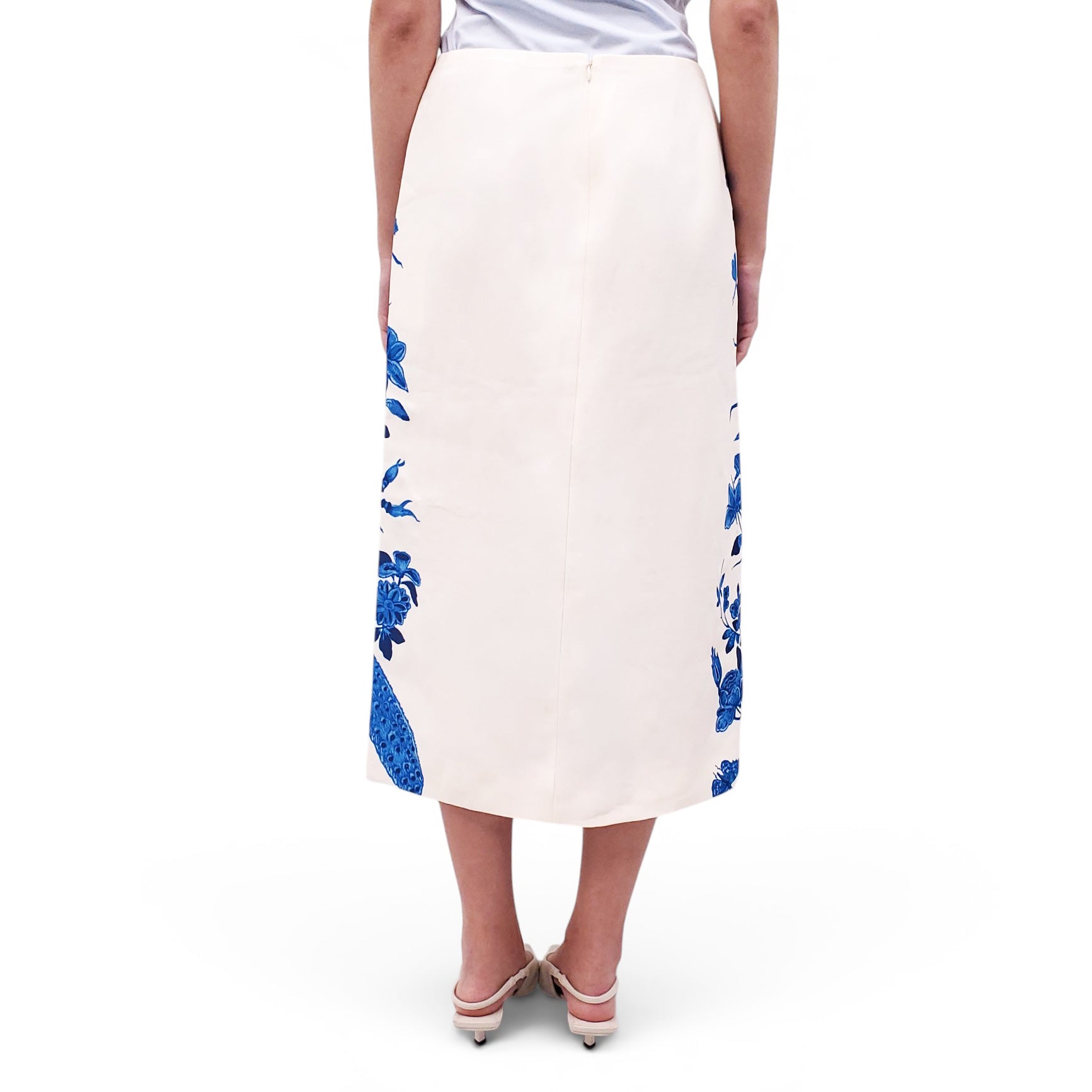 VALENTINO CREAM AND BLUE FLORAL PATTERNED SKIRT - SIZE 42