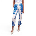 VALENTINO CREAM AND BLUE PRINTED SILK-TWILL PANTS - SIZE 40