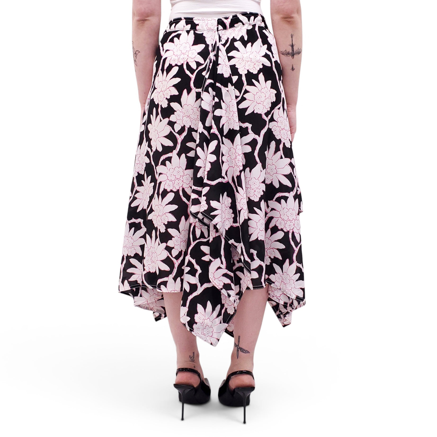 VALENTINO FLORAL PATTERNED PLEATED SILK SKIRT - SIZE 46