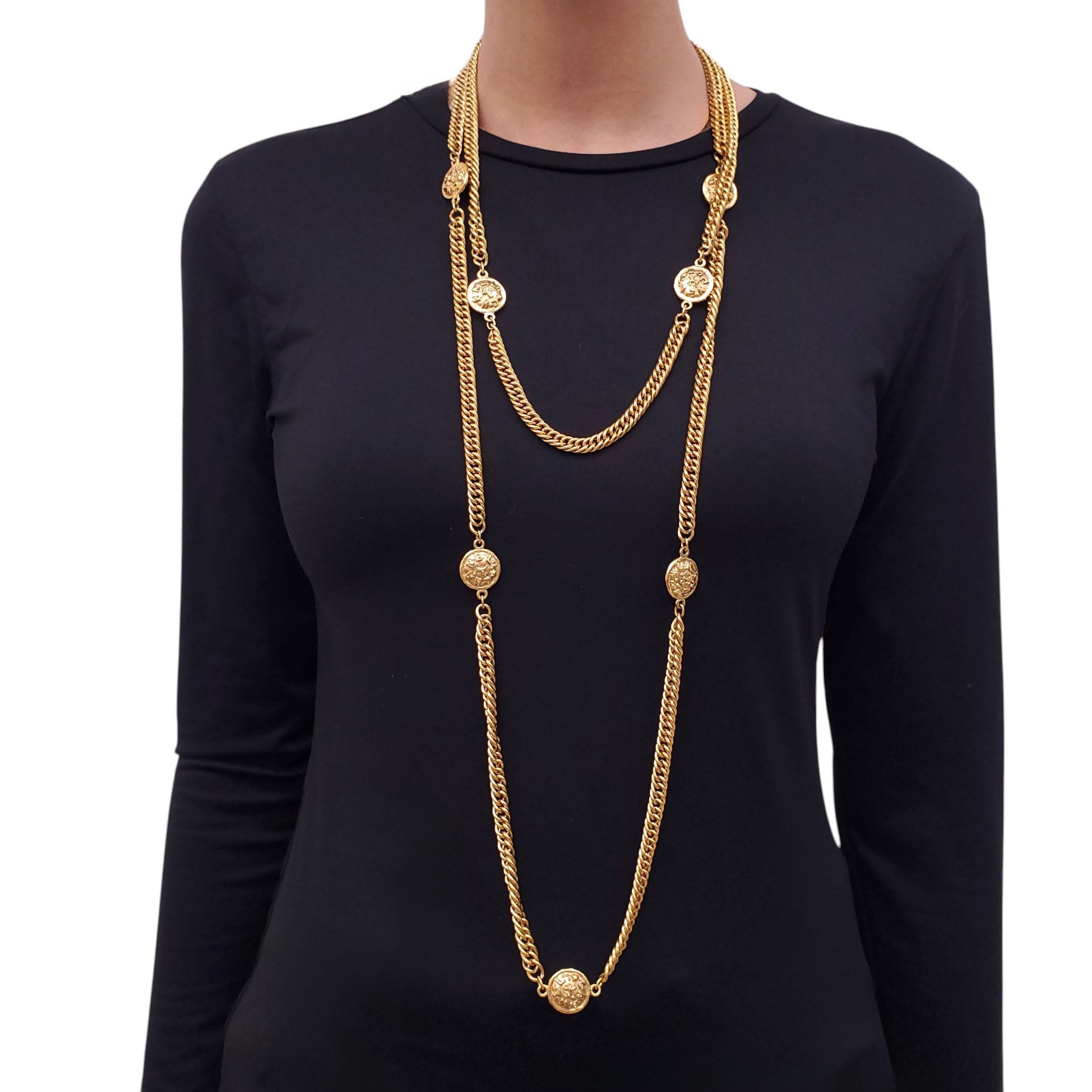 CHANEL VINTAGE LION LOGO STATION NECKLACE