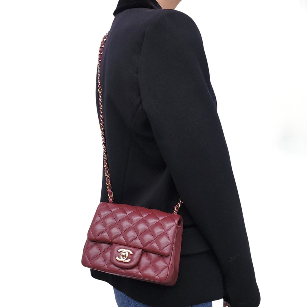 CHANEL BURGUNDY LAMBSKIN MINI SQUARE FLAP BAG