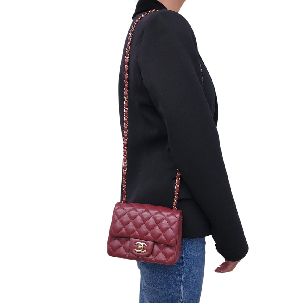 CHANEL BURGUNDY LAMBSKIN MINI SQUARE FLAP BAG