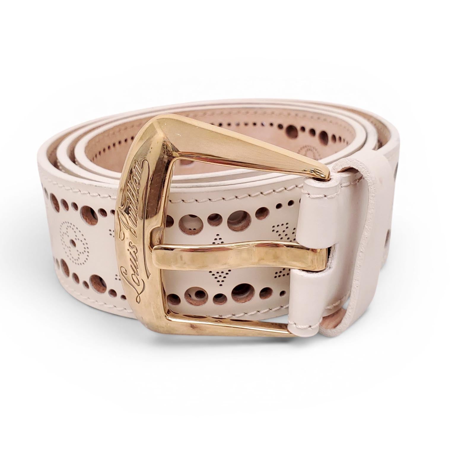LOUIS VUITTON CREAM LOGO LAZER CUT BELT - SIZE 85