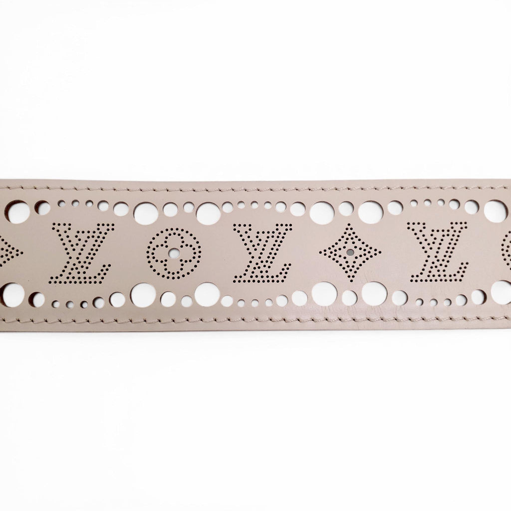 LOUIS VUITTON CREAM LOGO LAZER CUT BELT - SIZE 85