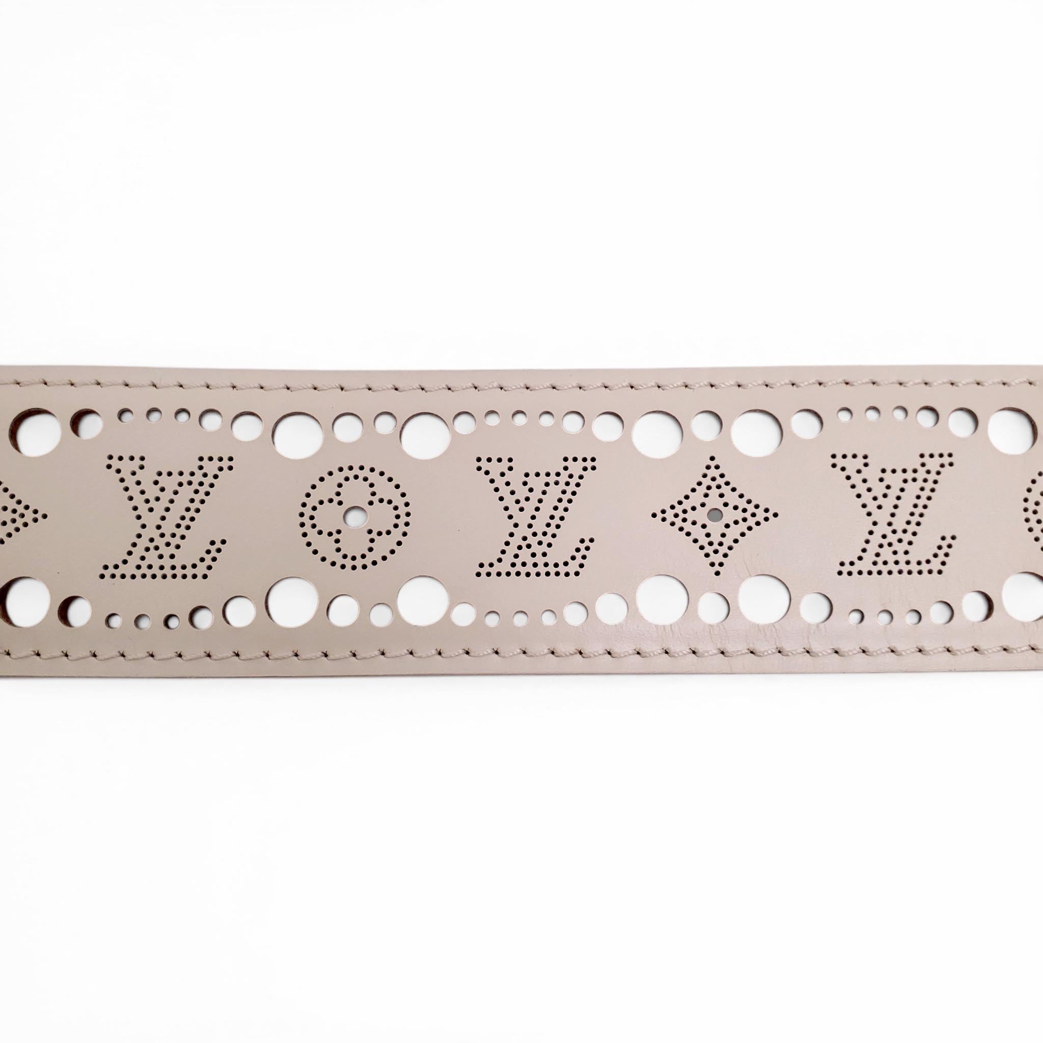 LOUIS VUITTON CREAM LOGO LAZER CUT BELT - SIZE 85