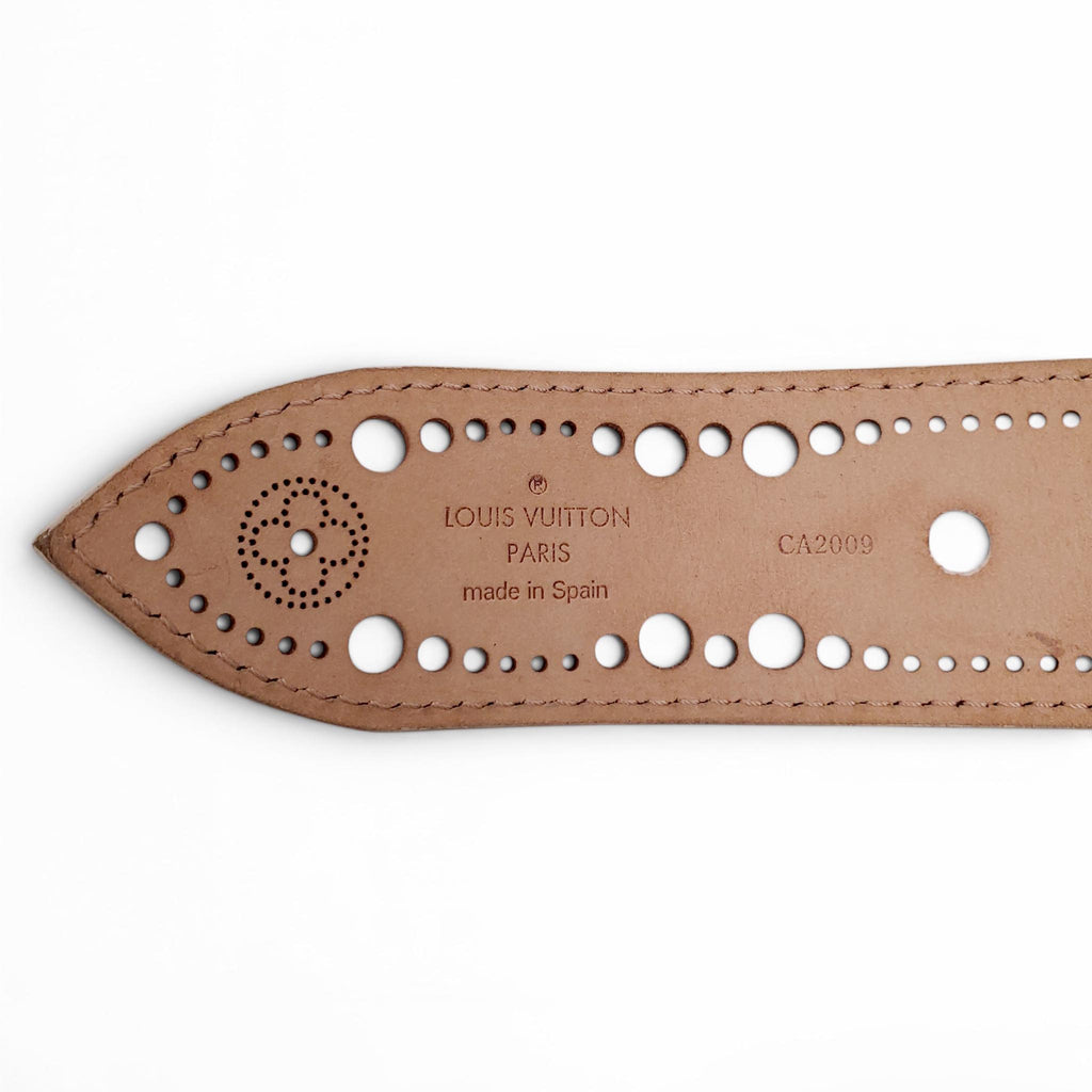 LOUIS VUITTON CREAM LOGO LAZER CUT BELT - SIZE 85