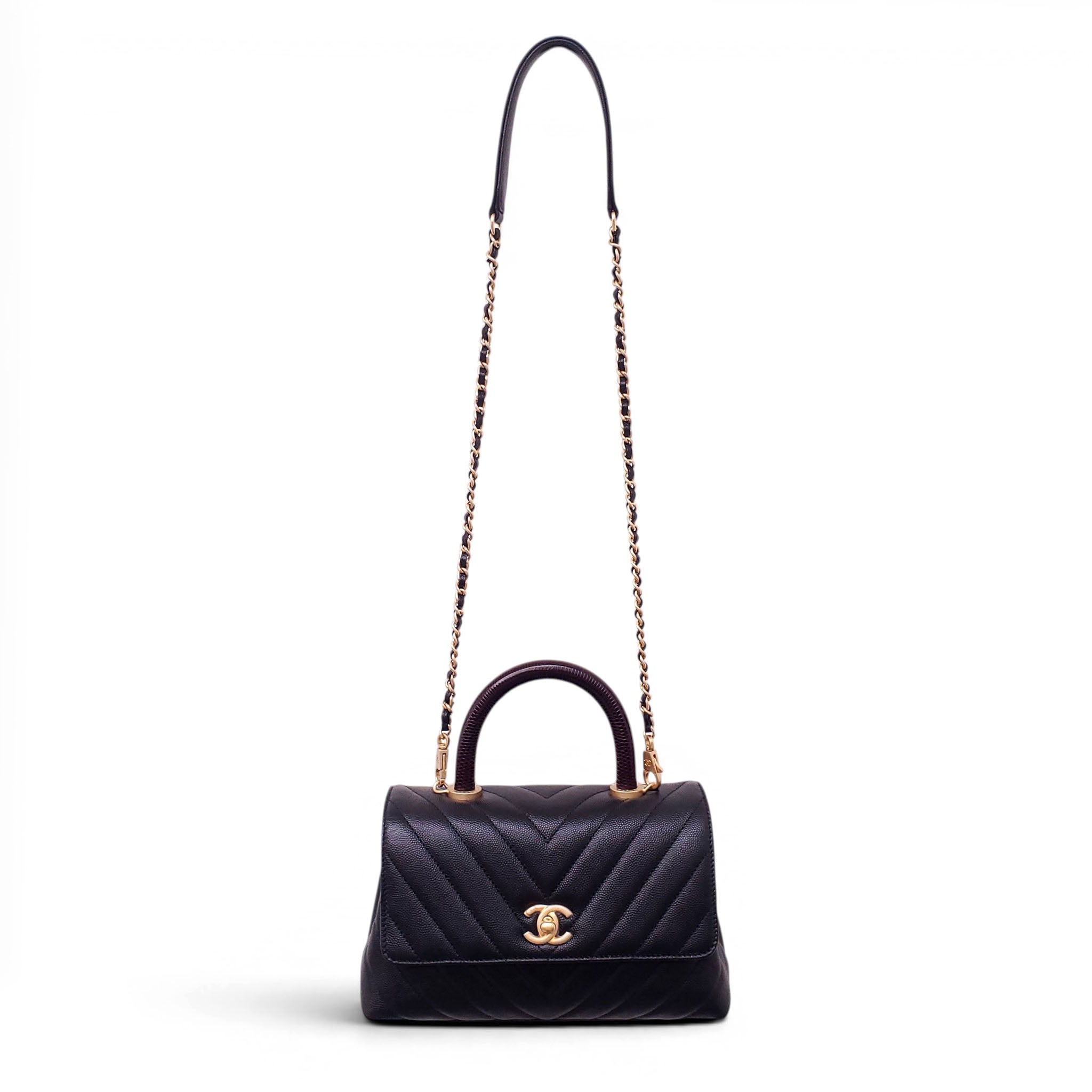 CHANEL BLACK LIZARD HANDLE COCO BAG