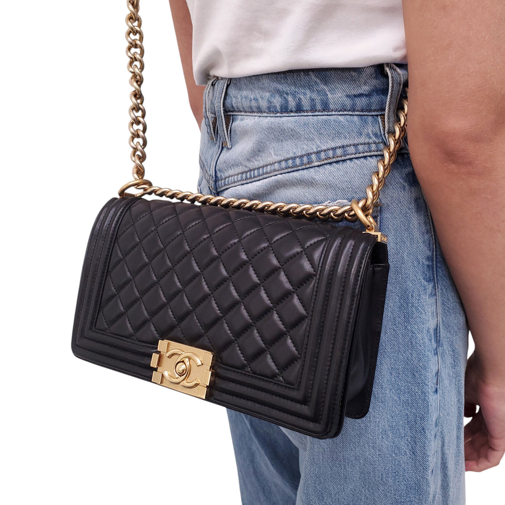 CHANEL BLACK LAMBSKIN BOY BAG