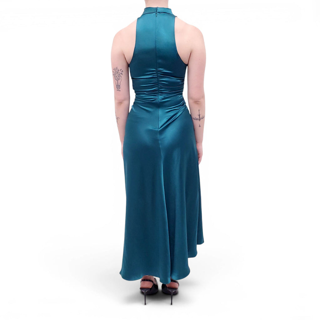 A.L.C. TEAL SATIN RUCHED GOWN - SIZE 2