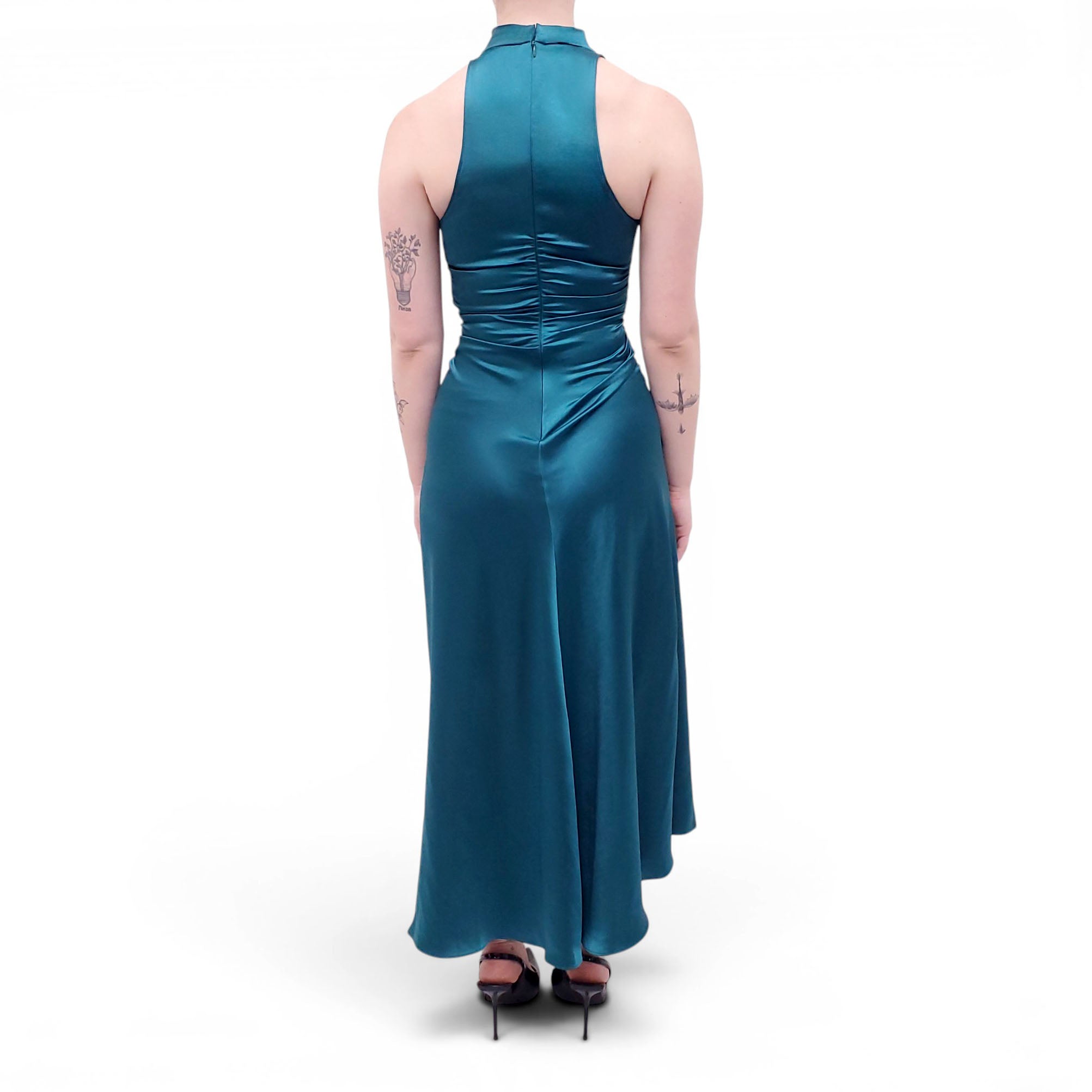 A.L.C. TEAL SATIN RUCHED GOWN - SIZE 2