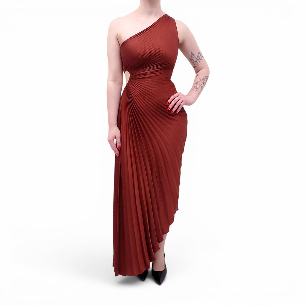 A.L.C. COPPER ASYMMETRICAL PLEATED DRESS - SIZE 2