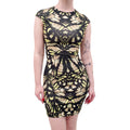 MCQ ALEXANDER MCQUEEN BLACK AND YELLOW BUTTERFLY PATTERNED DRESS - SIZE XS