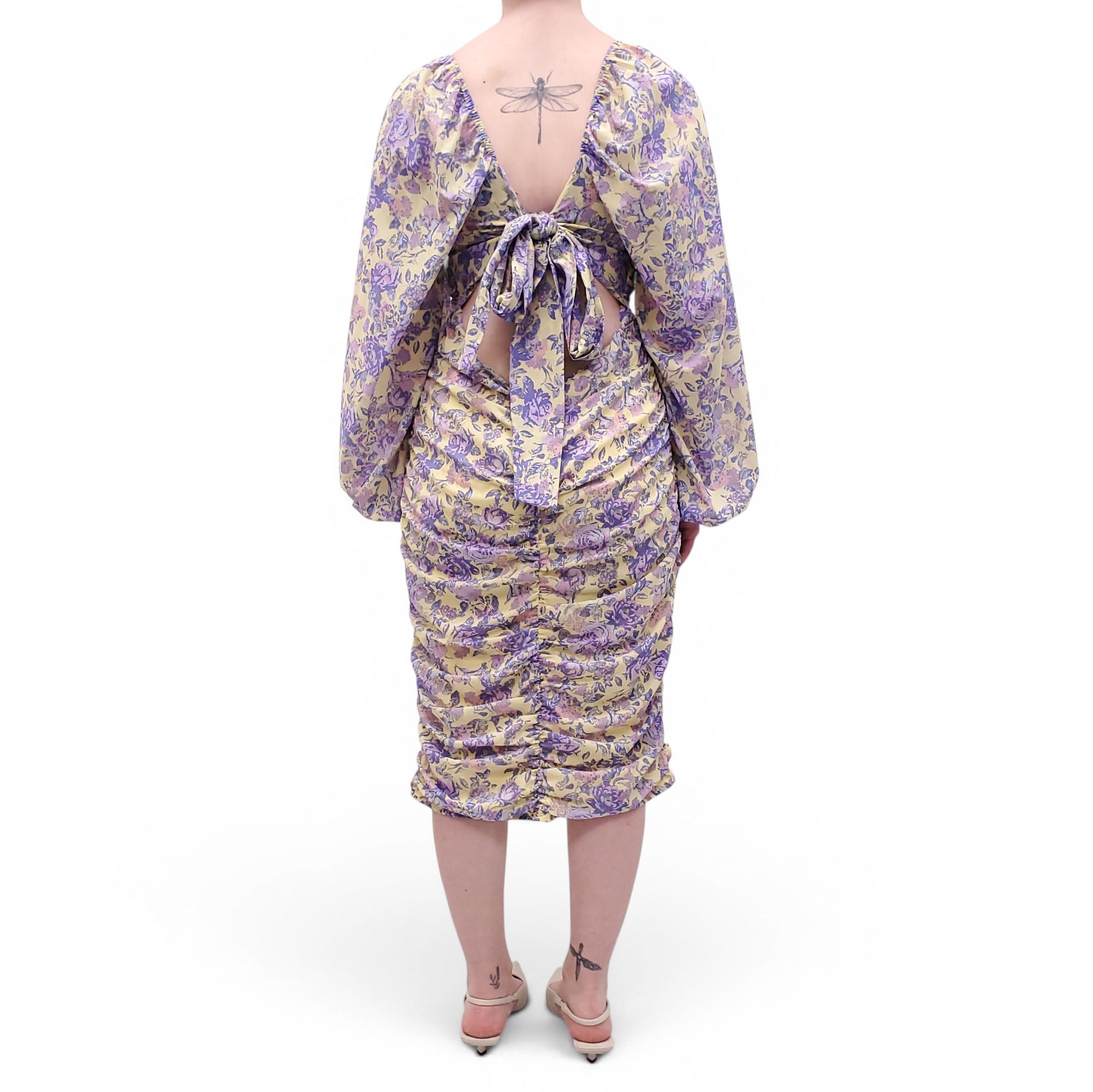 for love and lemons purple and yellow dress For Love & Lemons Maud Floral vintage Slit Midi Dress XS
