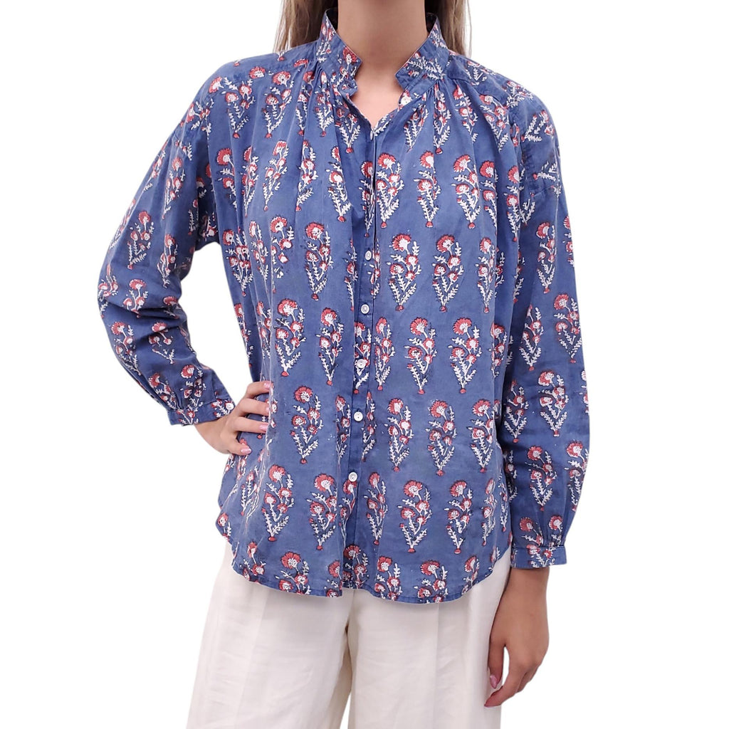 ALIX OF BOHEMIA BLUE FLORAL EMBROIDERED BLOUSE - SIZE O/S