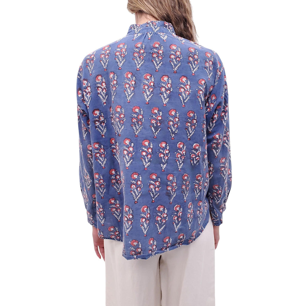ALIX OF BOHEMIA BLUE FLORAL EMBROIDERED BLOUSE - SIZE O/S