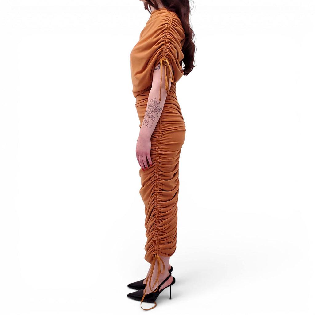 ANDREA IYAMAH ORANGE RUCHED MAXI DRESS - SIZE M