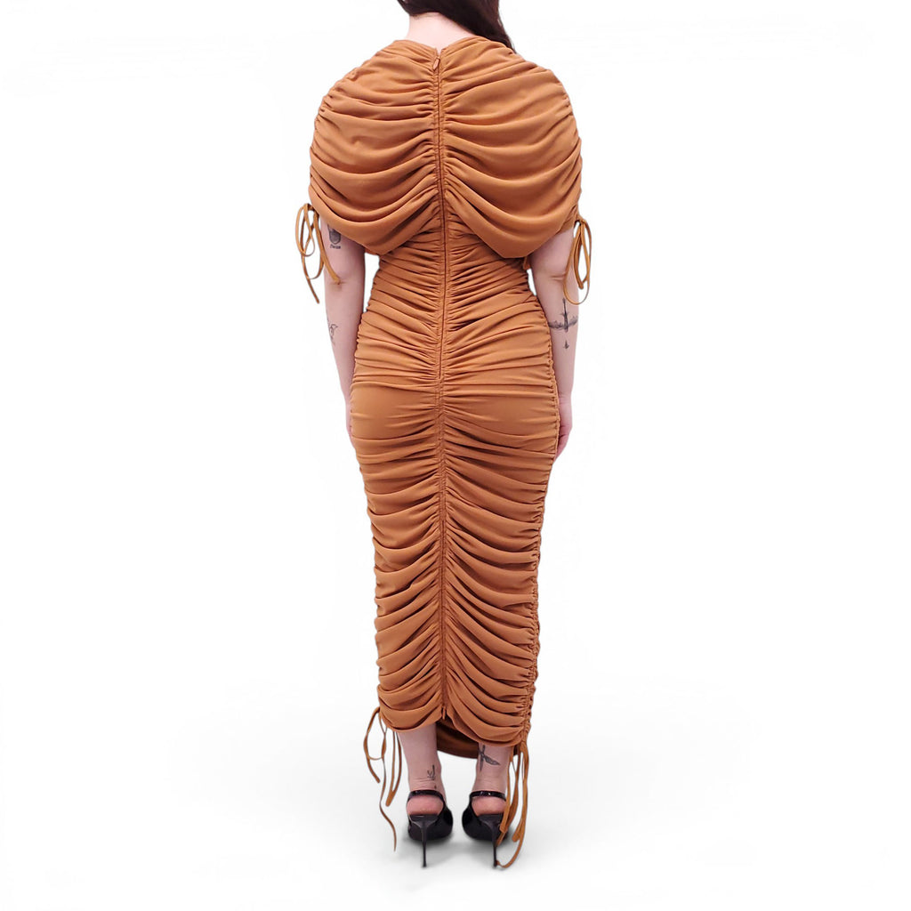 ANDREA IYAMAH ORANGE RUCHED MAXI DRESS - SIZE M