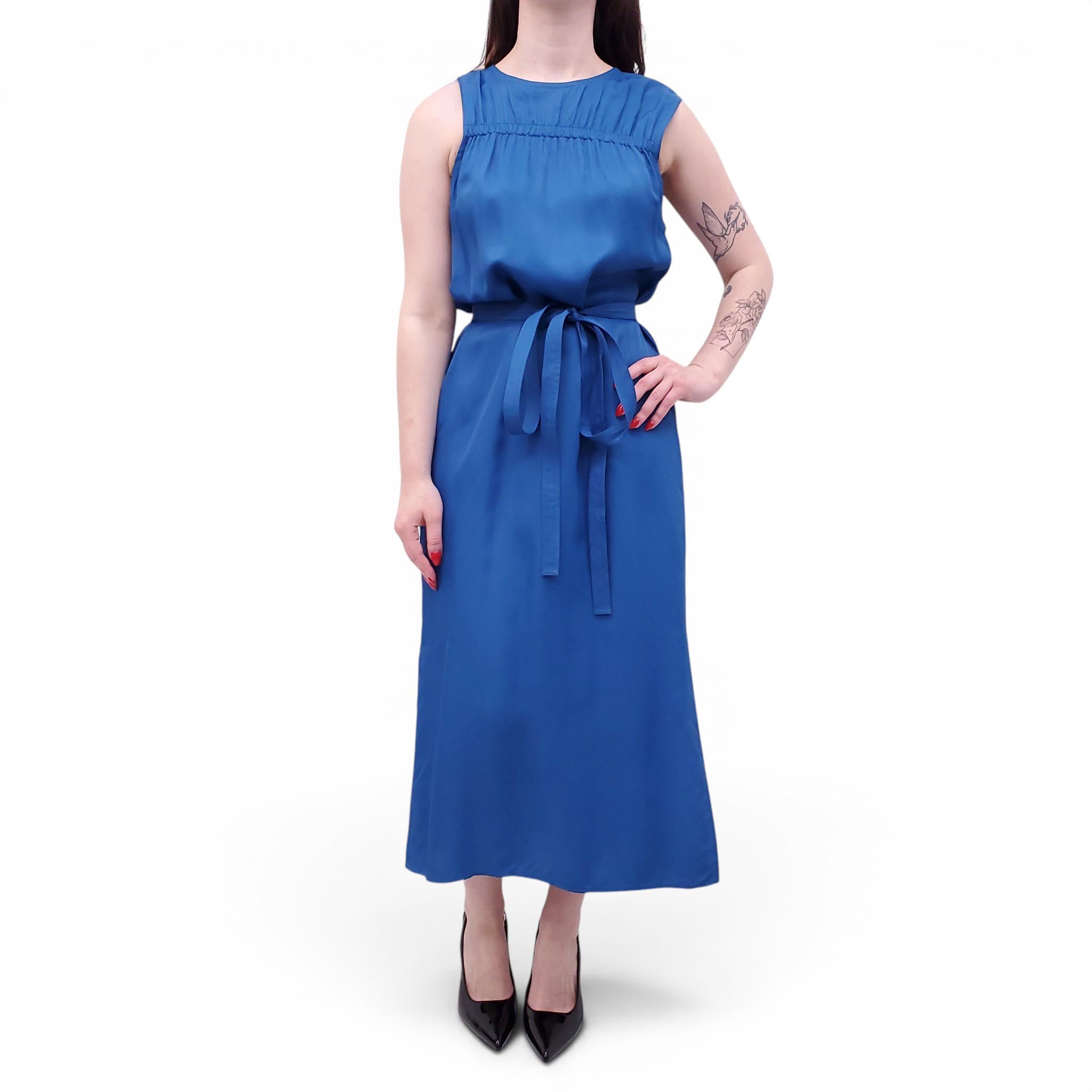 HELMUT LANG BLUE DRESS WITH TIE BELT - SIZE 10