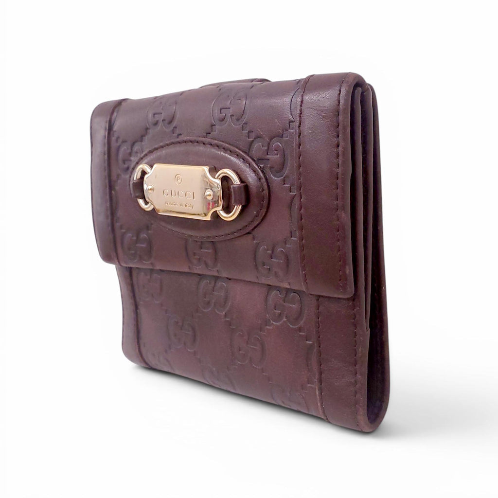 GUCCI BROWN LEATHER MONOGRAM EMBOSSED WALLET