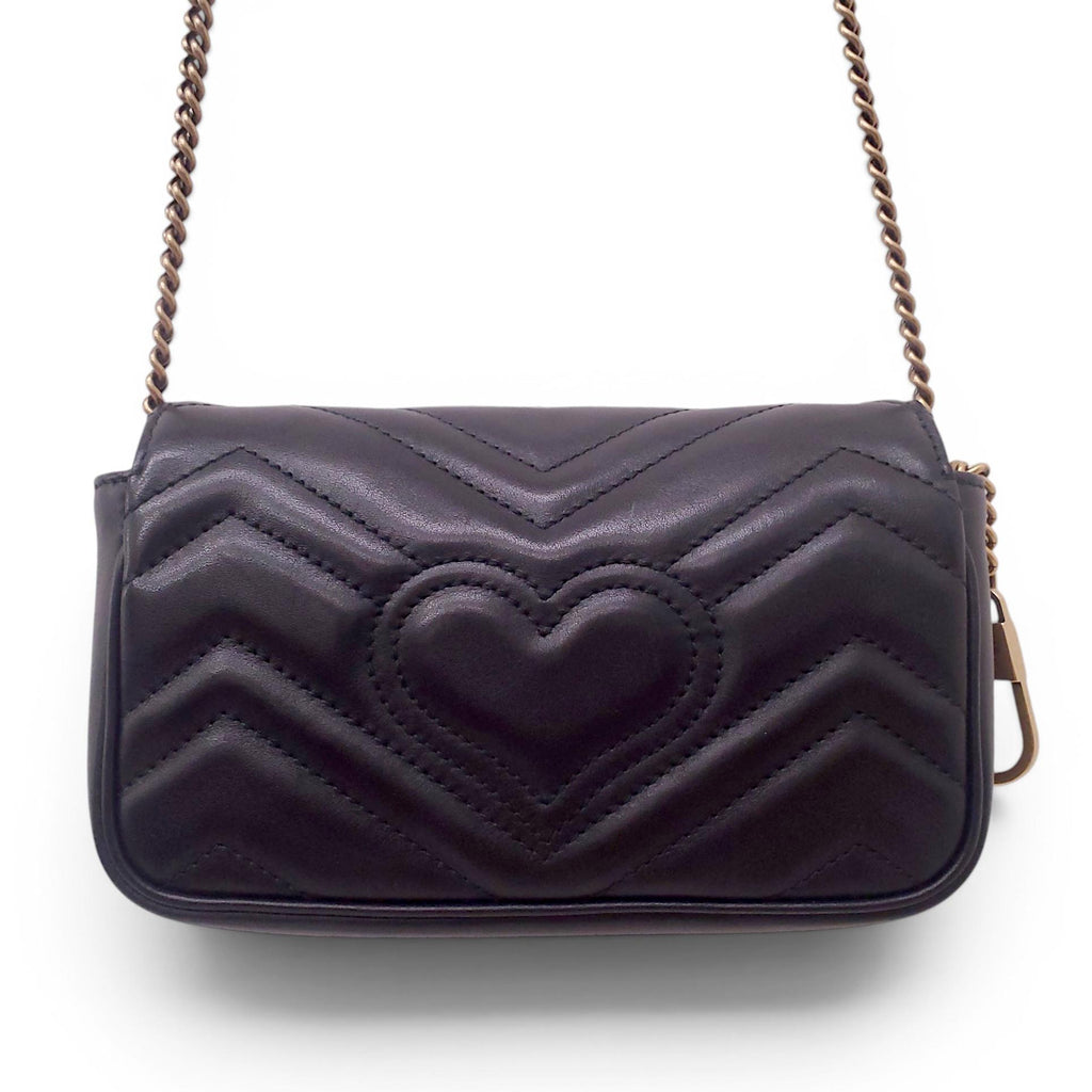 GUCCI BLACK MINI MARMONT BAG WITH GOLD HARDWARE