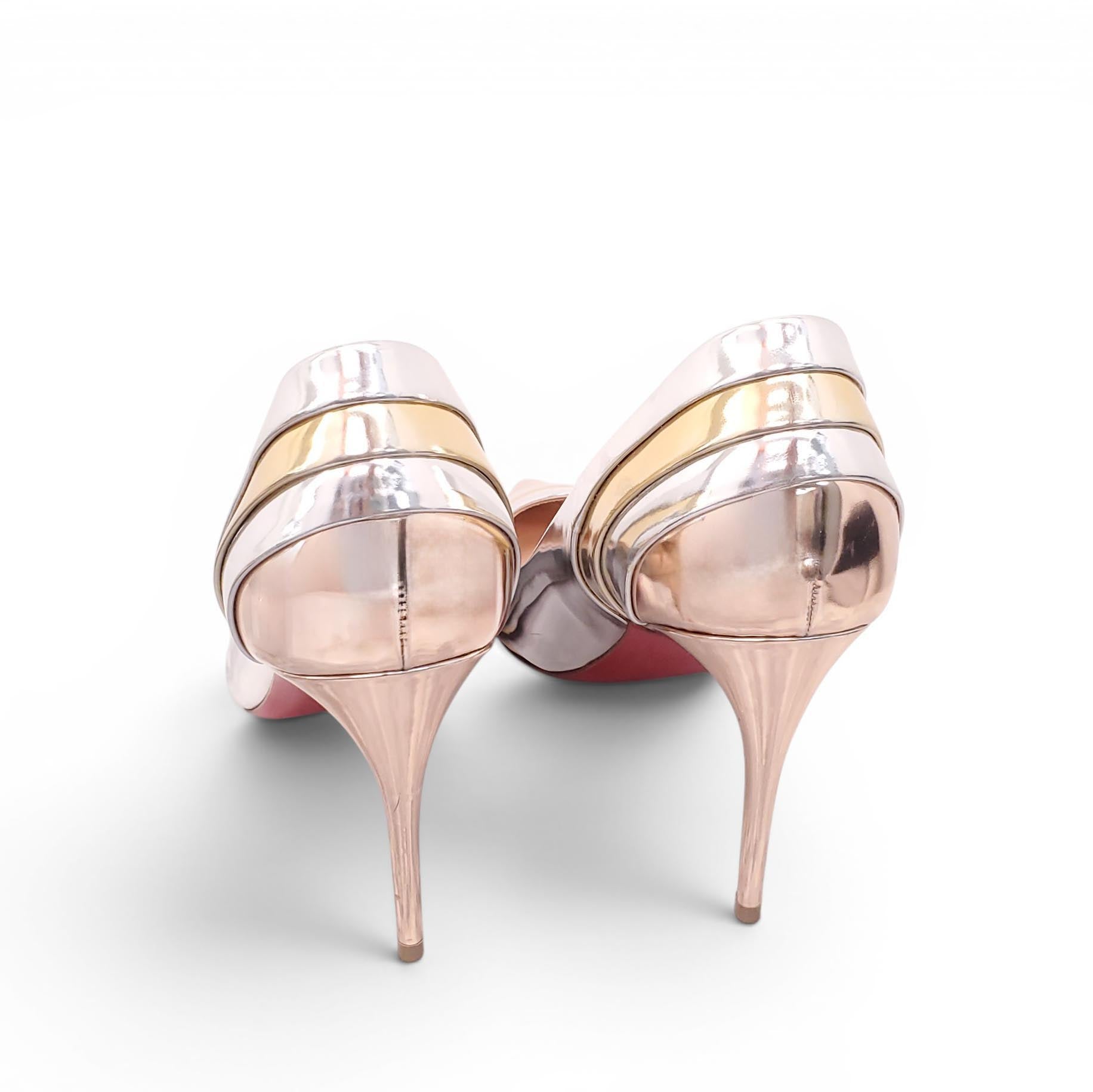 CHRISTIAN LOUBOUTIN SILVER AND GOLD PATENT HEELS - SIZE 39