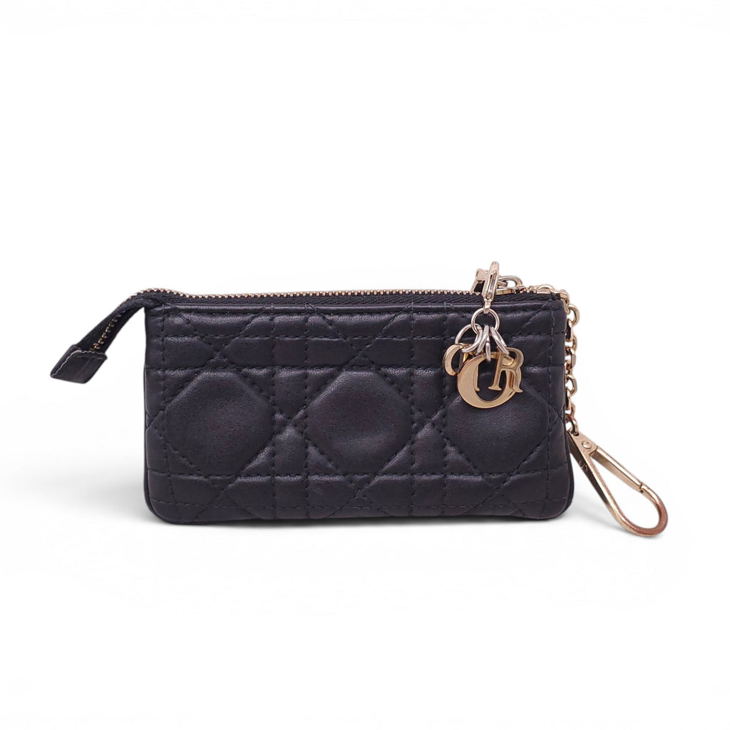 CHRISTIAN DIOR BLACK CANNAGE LEATHER KEYCHAIN WITH LOGO