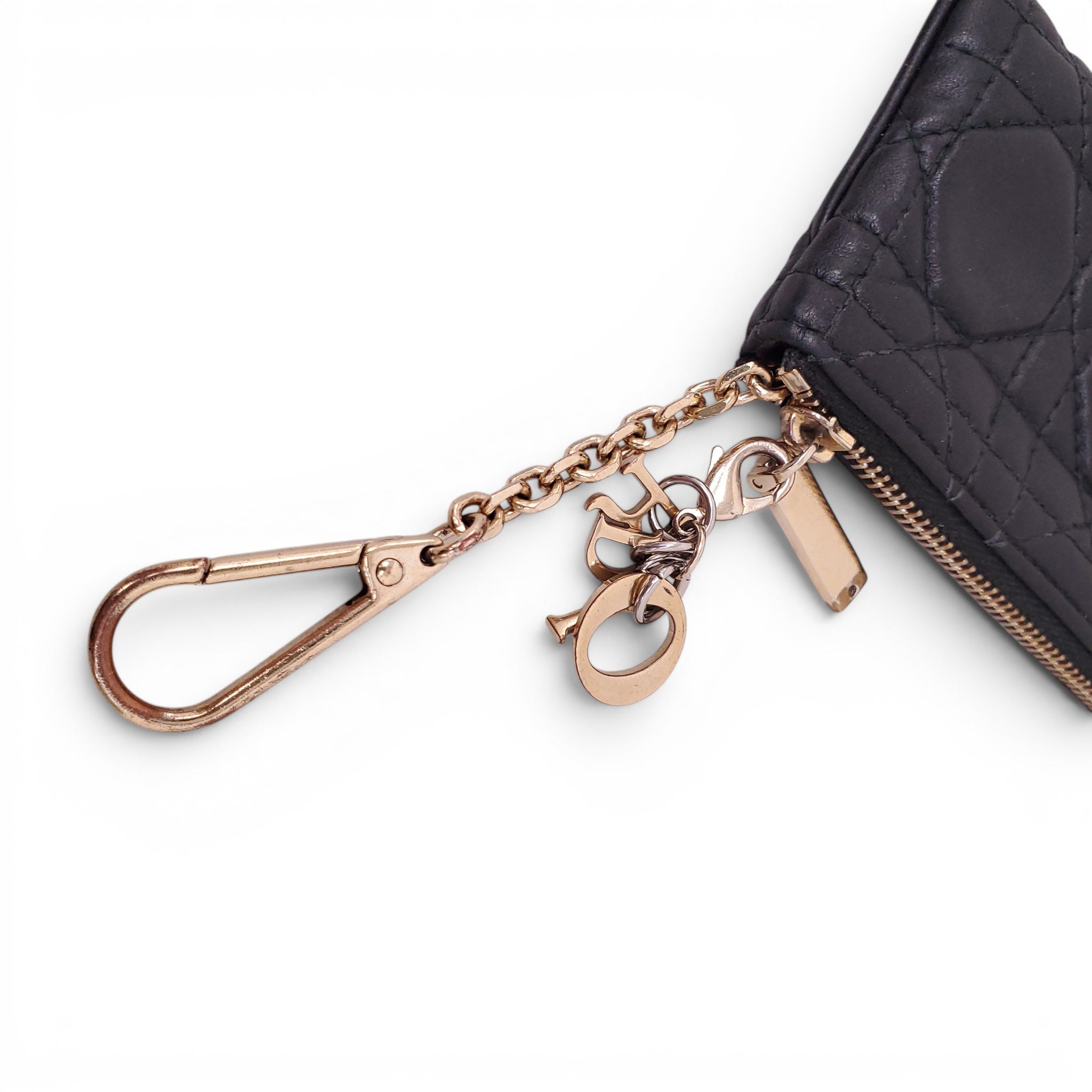 CHRISTIAN DIOR BLACK CANNAGE LEATHER KEYCHAIN WITH LOGO