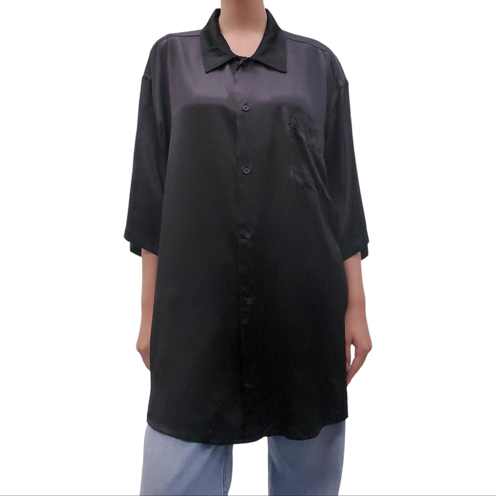 BALENCIAGA HOMEWEAR OVERSIZED BLACK FLUID SATIN SHIRT - SIZE 40