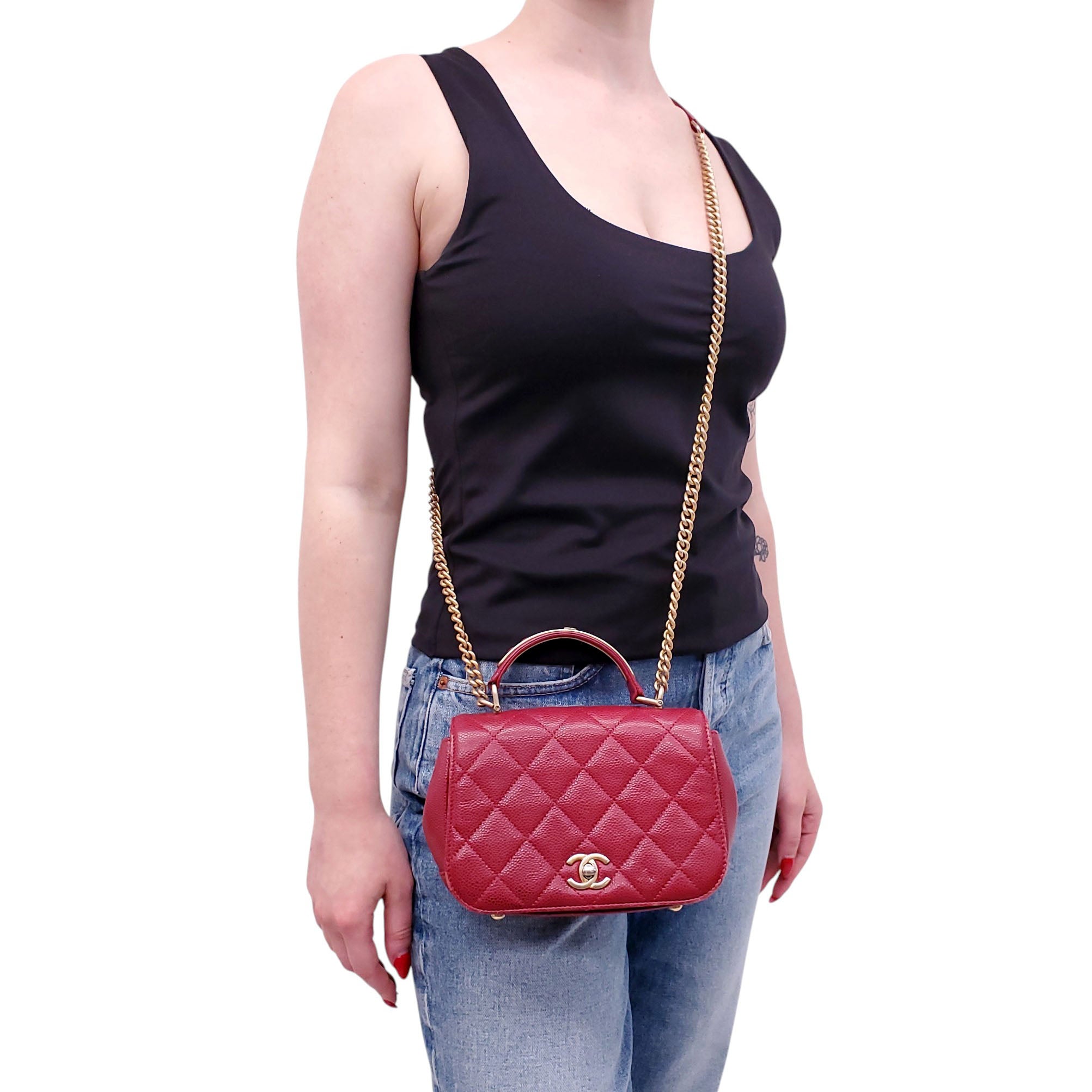CHANEL RED QUILTED CARRY AROUND FLAP BAG