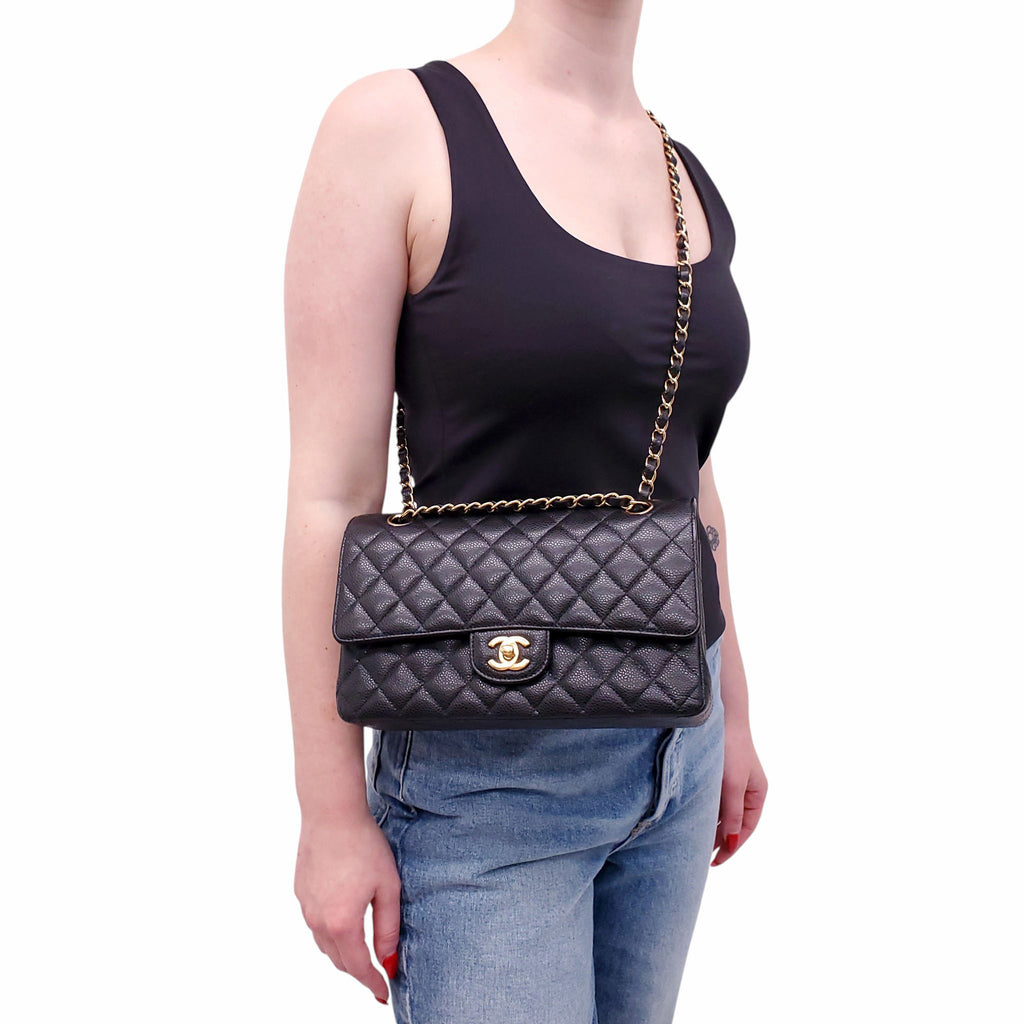 CHANEL BLACK CAVIAR MEDIUM DOUBLE FLAP BAG