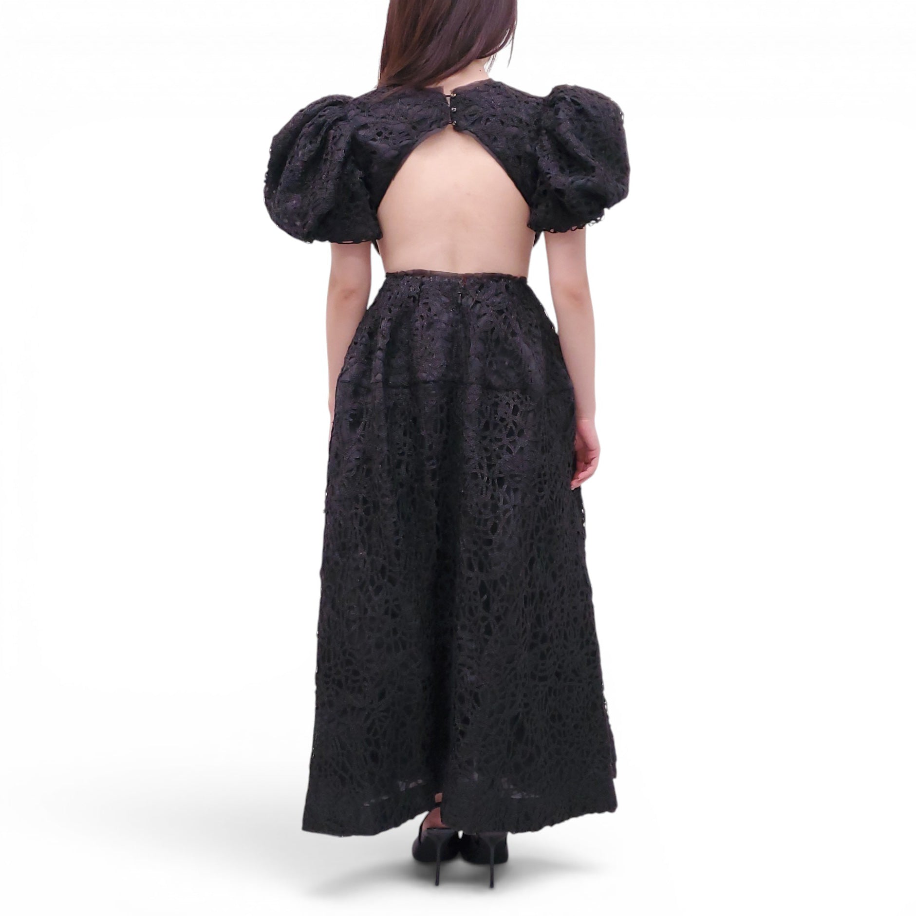 AJE BLACK 'PATINA' LACE MIDI DRESS - SIZE US 6