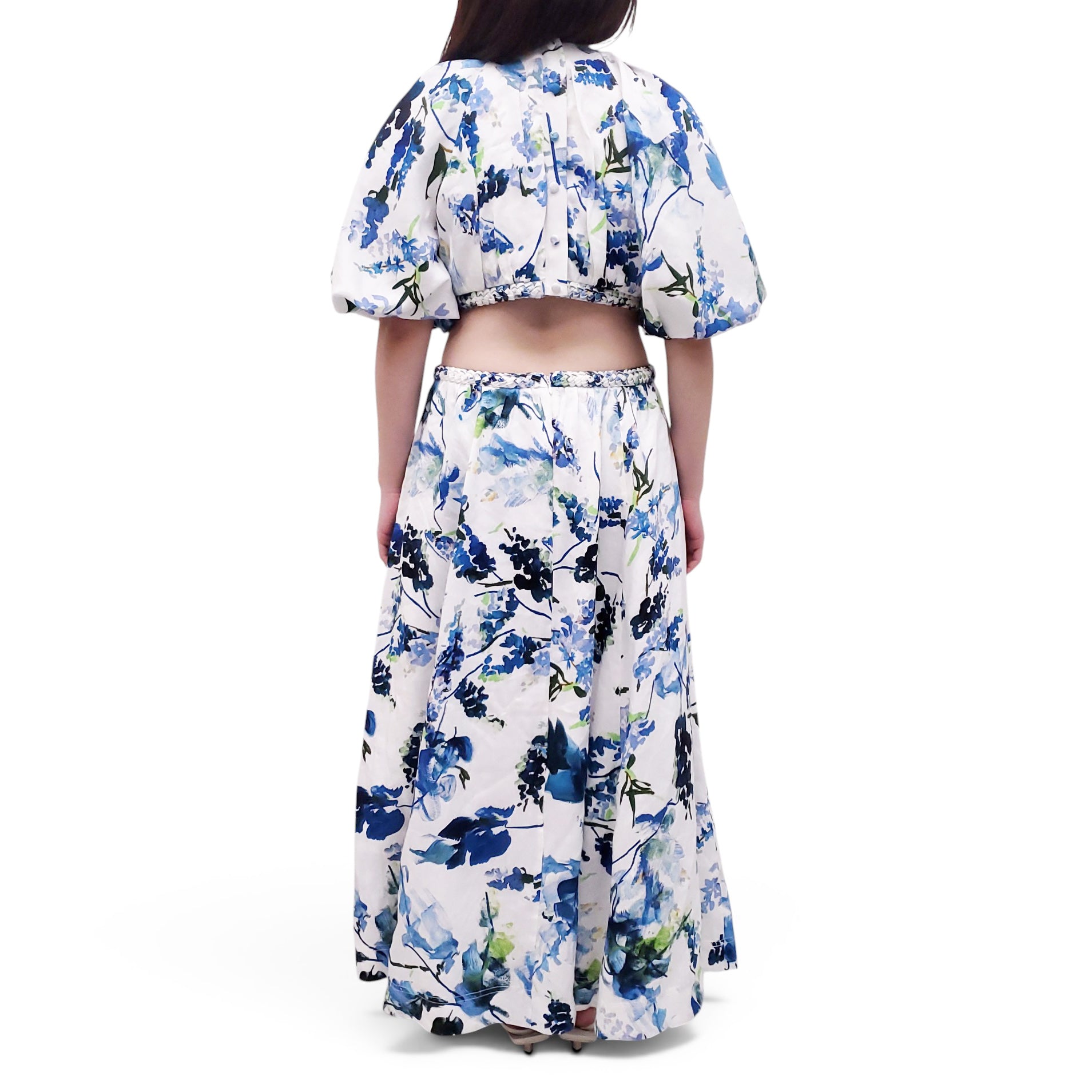 AJE LAVENDER PRINT 'CAPUCINE' PUFF-SLEEVE MIDI DRESS - SIZE US 8