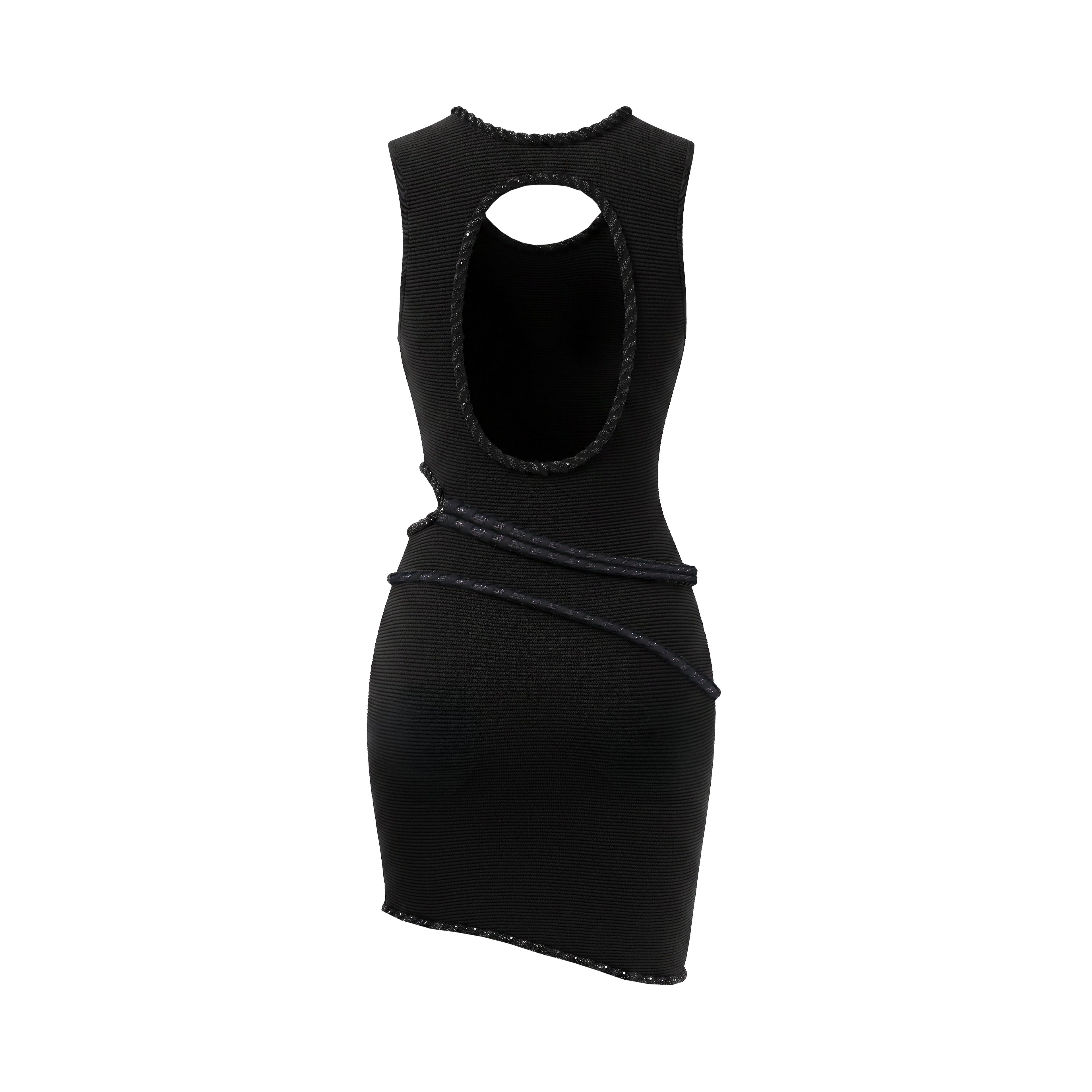AJE BLACK 'UNDULATING' CUTOUT MINI DRESS - SIZE XS