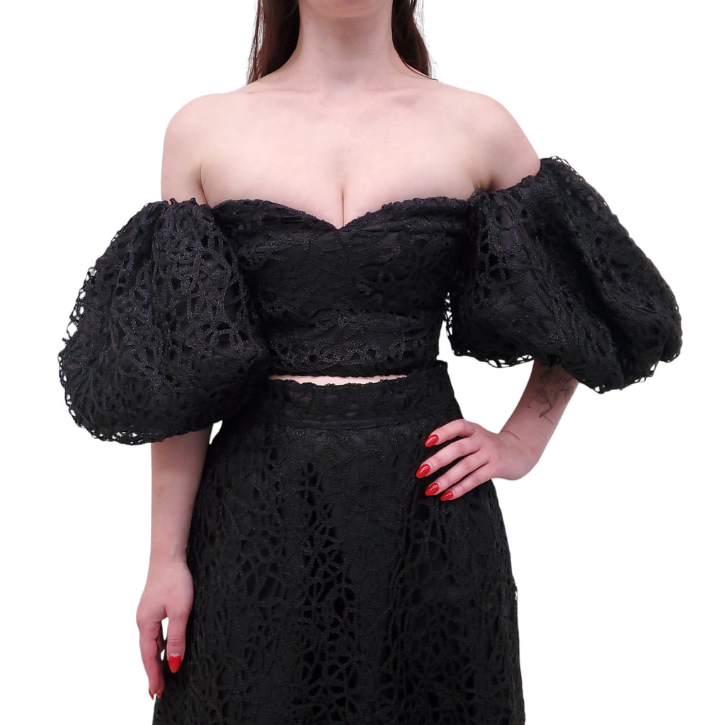 AJE BLACK 'PATINA' LACE CROPPED TOP - SIZE US 2