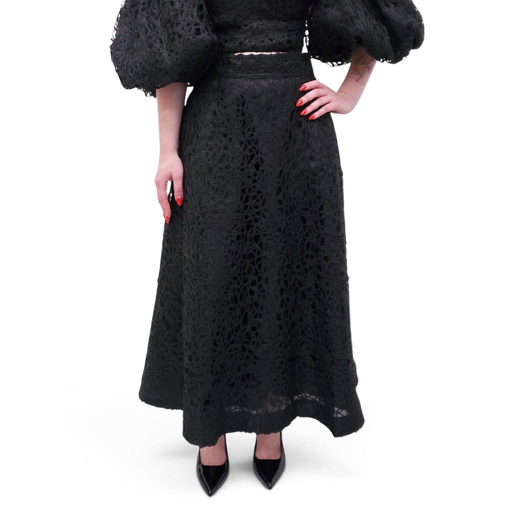 AJE BLACK 'PATINA' LACE MIDI SKIRT - SIZE US 6