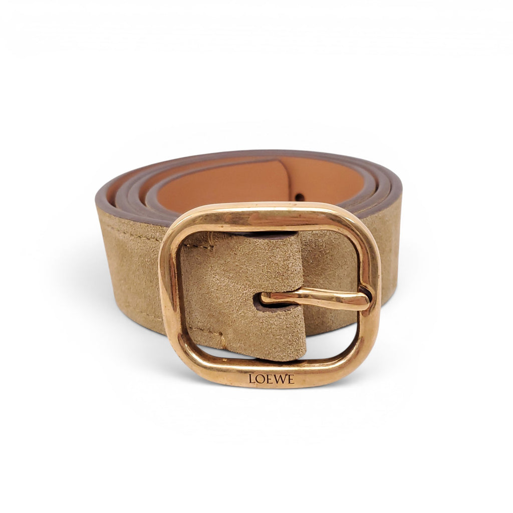 LOEWE SUEDE BELT WITH GOLD BUCKLE - SIZE 75