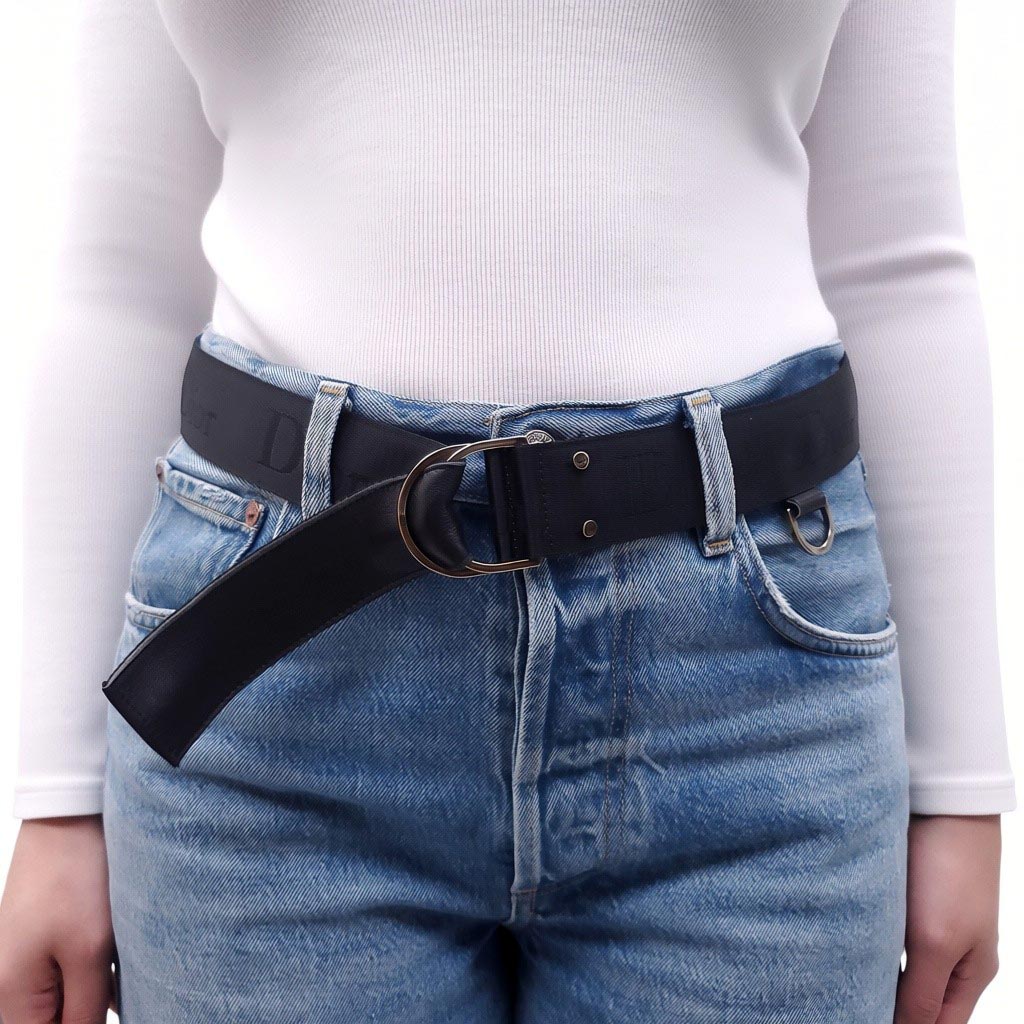 CHRISTIAN DIOR BLACK FABRIC LOGO BELT - SIZE M