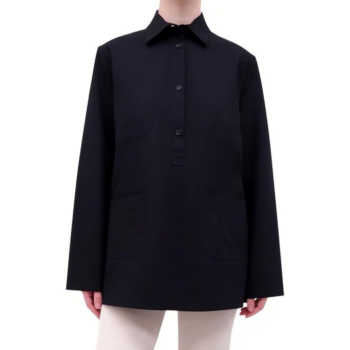 TOTEME BLACK COTTON TWILL BUTTON UP SHIRT WITH POCKETS - SIZE 36