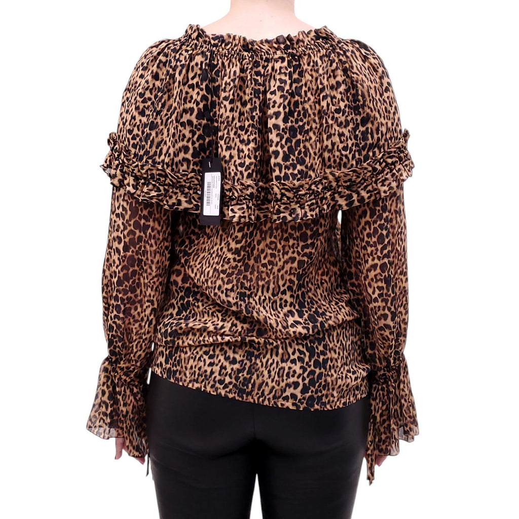 SAINT LAURENT LEOPARD PRINT RUFFLE TOP - SIZE 34