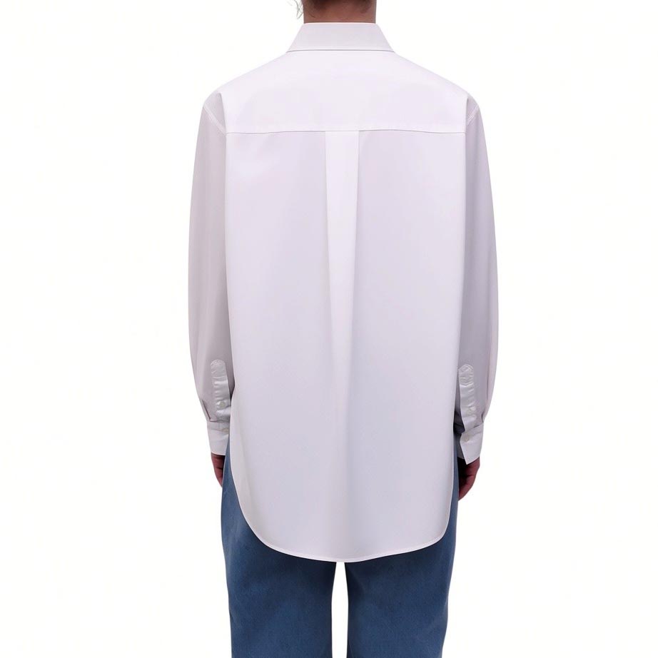 TOTEME OVERSIZED WHITE BUTTON UP BLOUSE WITH LOGO - SIZE 34
