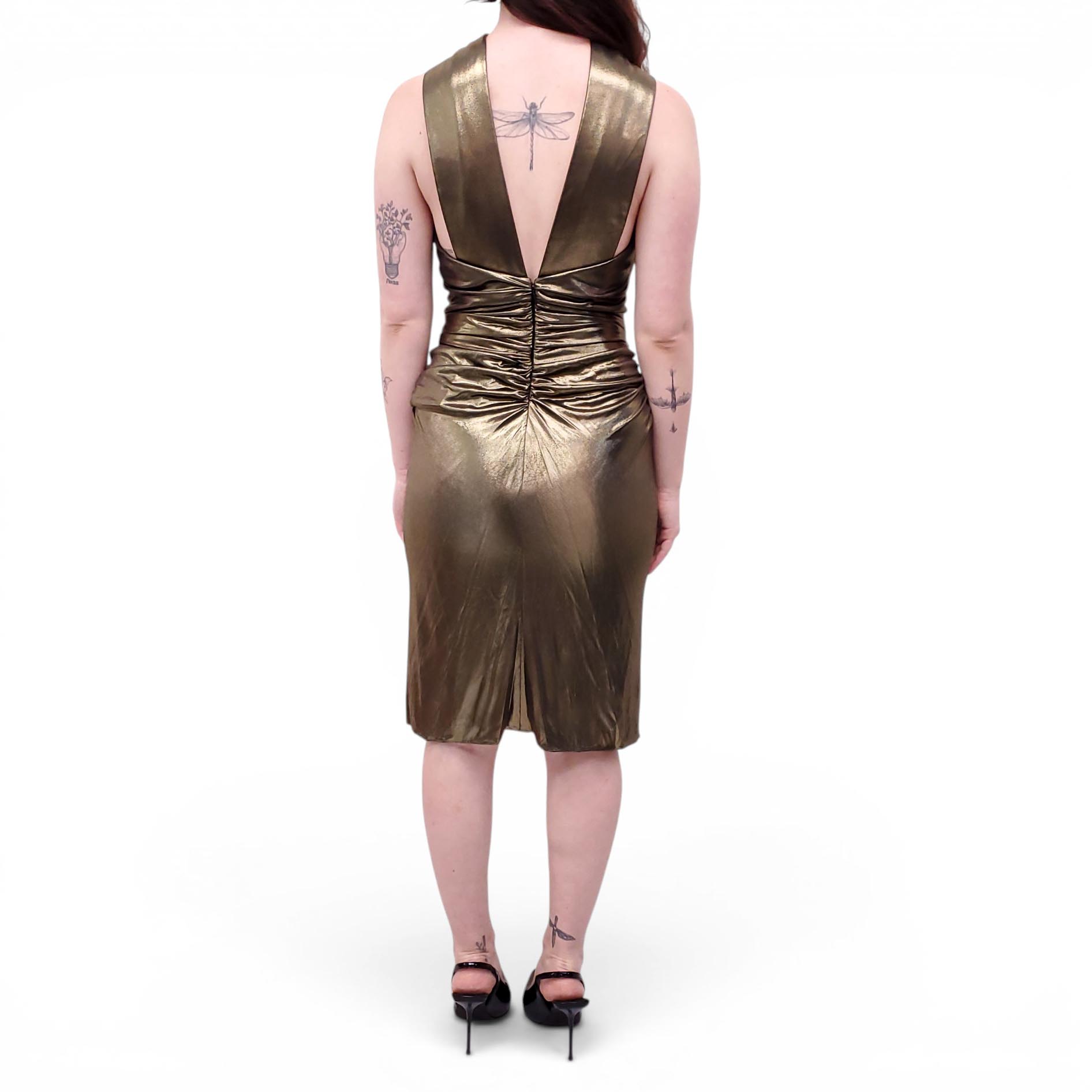 SAINT LAURENT GOLD LAMÉ DRESS - SIZE 36