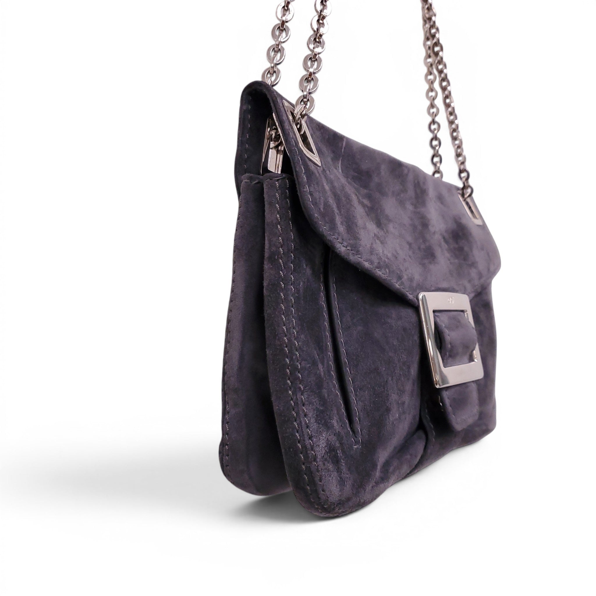 ROGER VIVIER GREY SUEDE METRO SHOULDER BAG