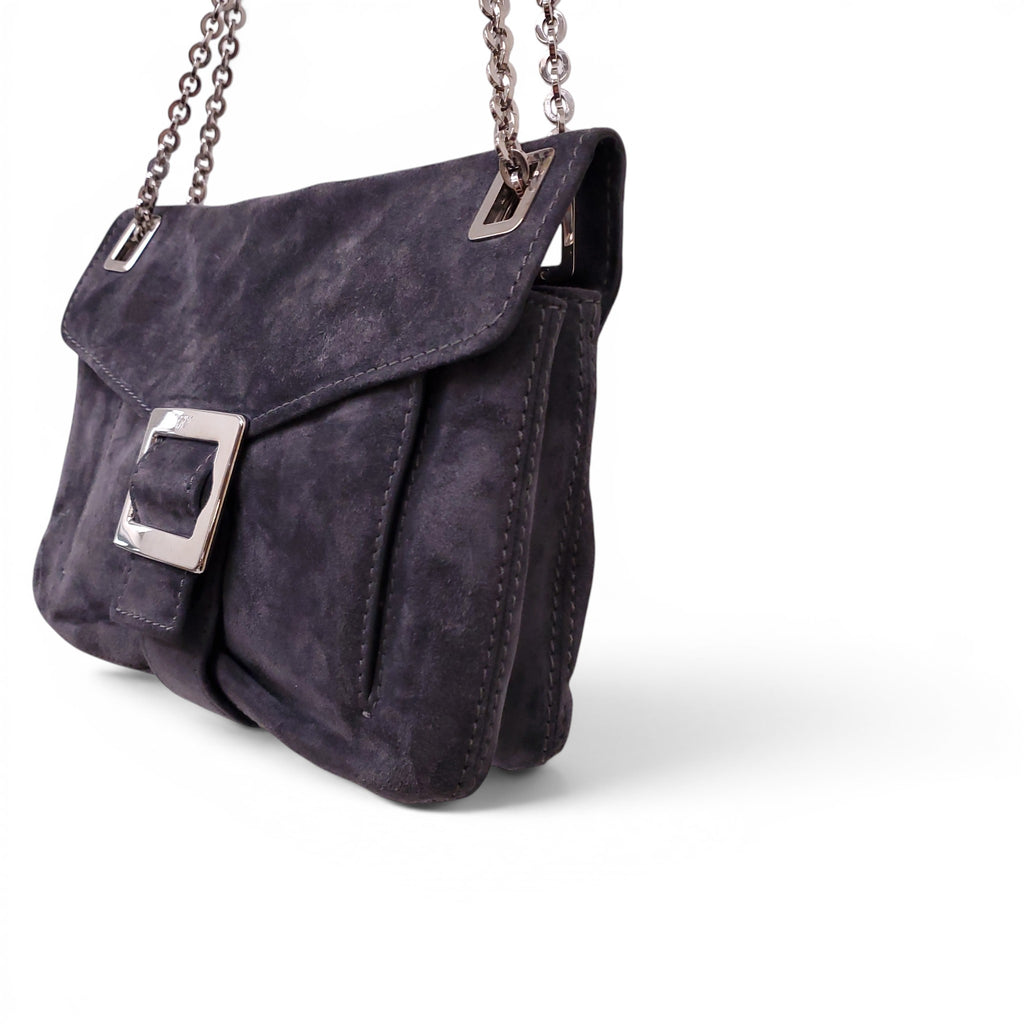ROGER VIVIER GREY SUEDE METRO SHOULDER BAG