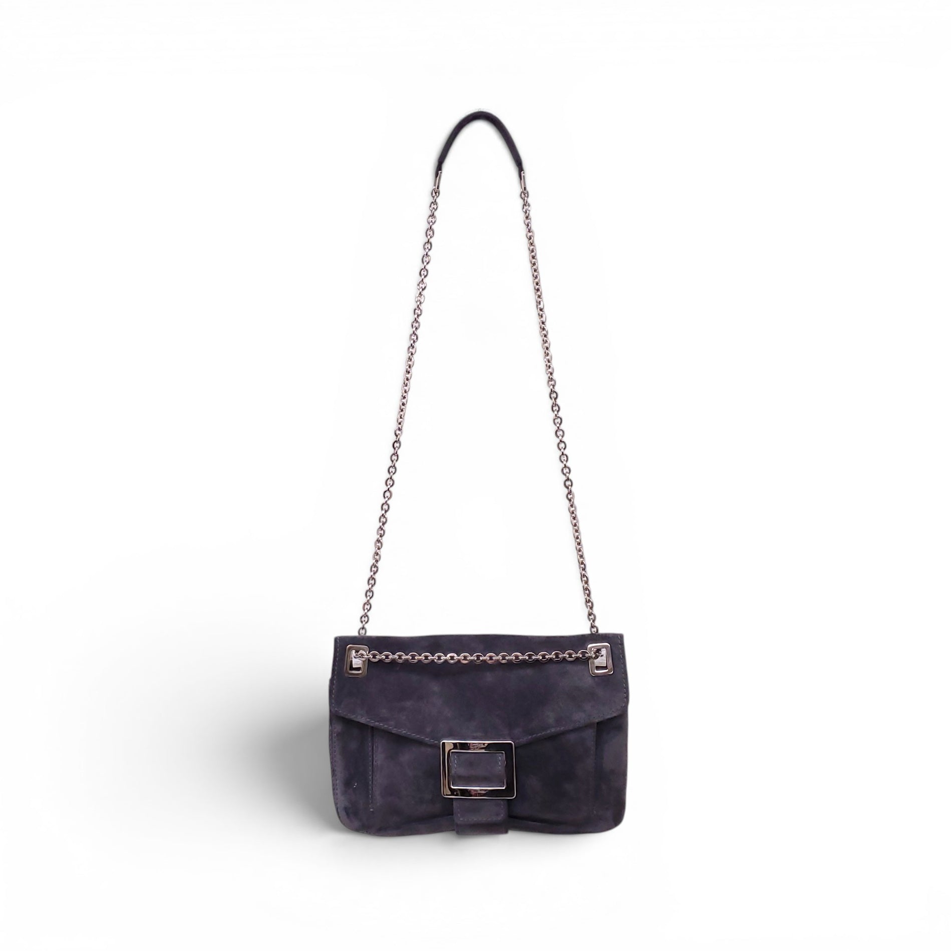ROGER VIVIER GREY SUEDE METRO SHOULDER BAG
