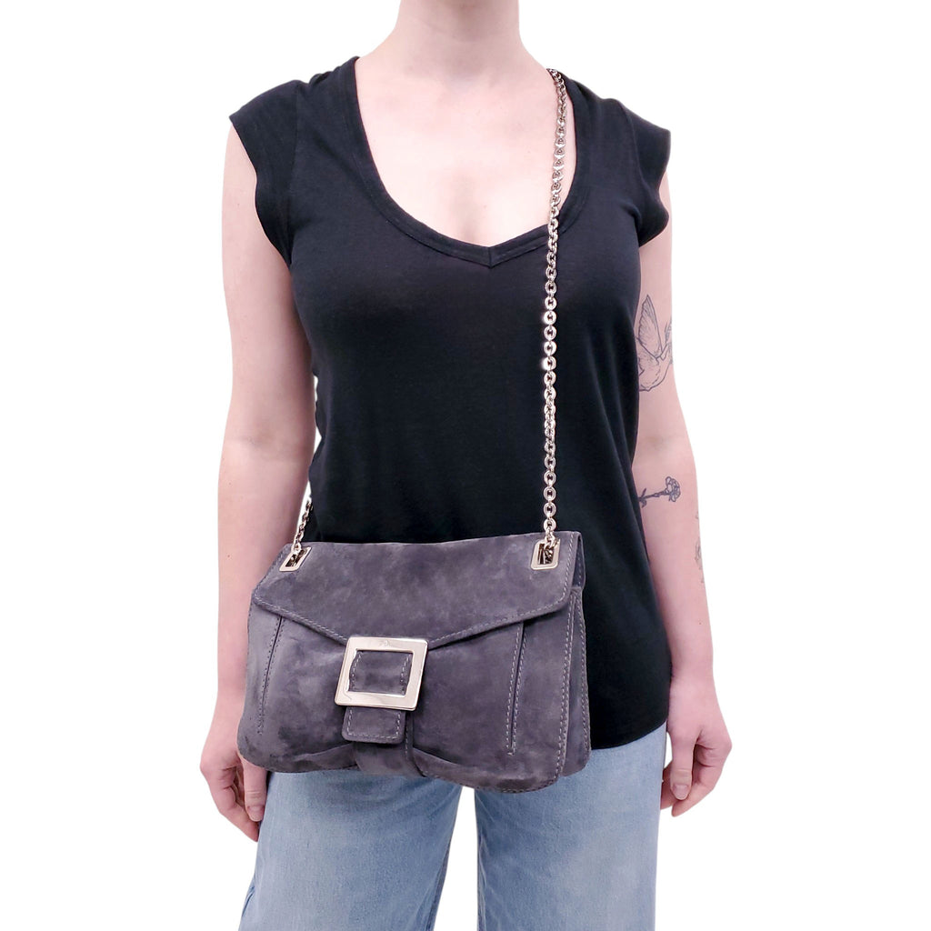 ROGER VIVIER GREY SUEDE METRO SHOULDER BAG