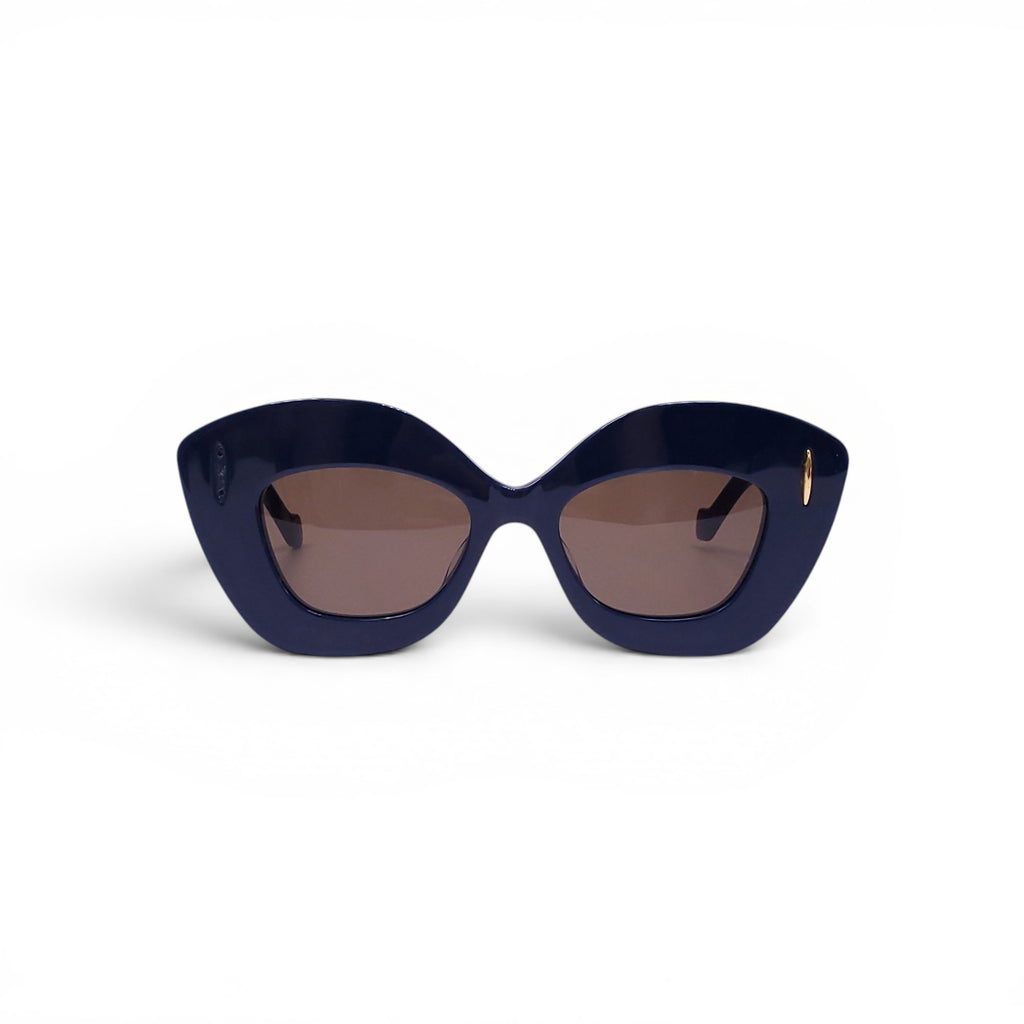 LOEWE NAVY LARGE FRAME SUNGLASSES WITH GOLD ANAGRAM LOGO