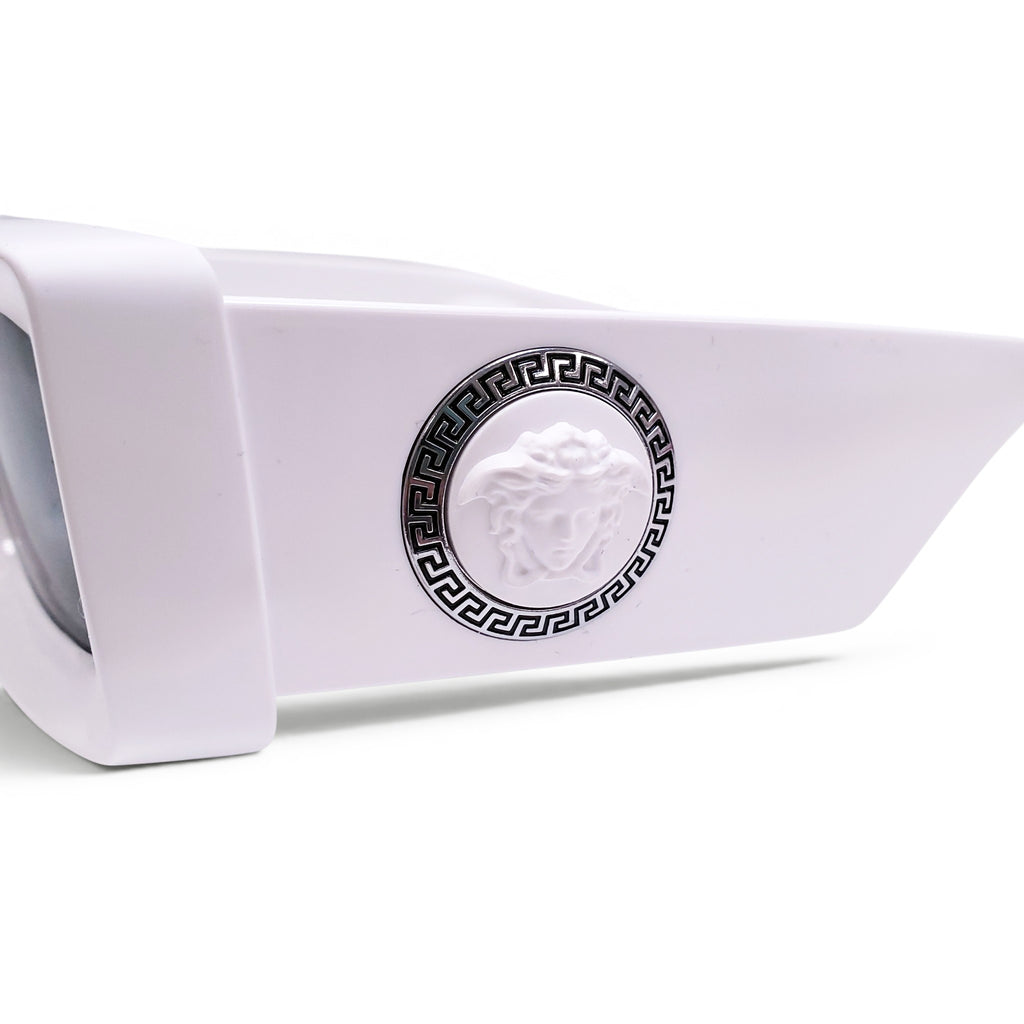 VERSACE WHITE RECTANGULAR SUNGLASSES WITH MEDUSA LOGO