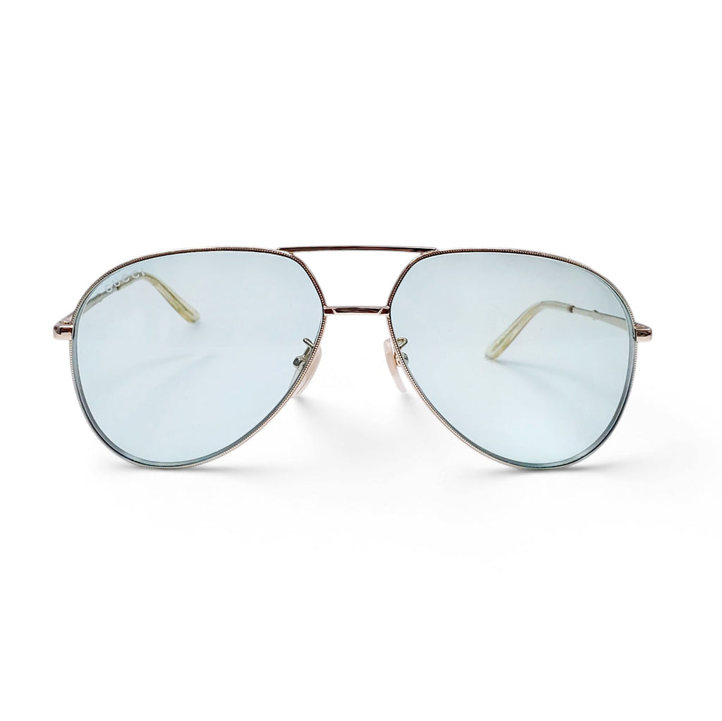 GUCCI GOLD METAL AVIATOR SUNGLASSES WITH GREEN LENSES