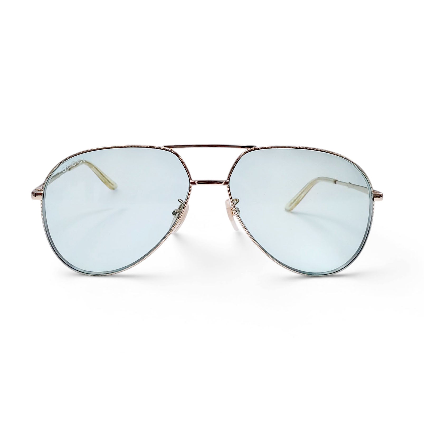 GUCCI GOLD METAL AVIATOR SUNGLASSES WITH GREEN LENSES