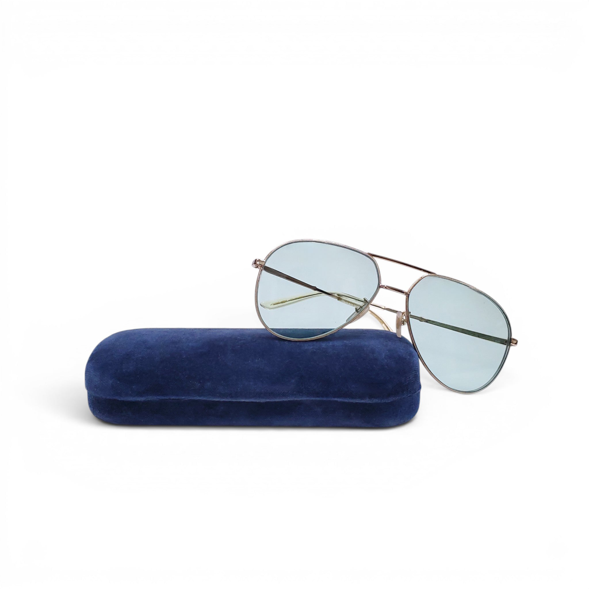 GUCCI GOLD METAL AVIATOR SUNGLASSES WITH GREEN LENSES